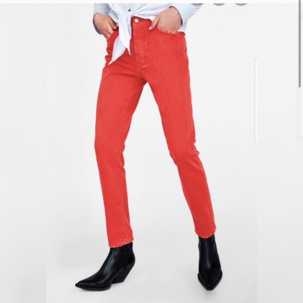 ZARA red mom jeans